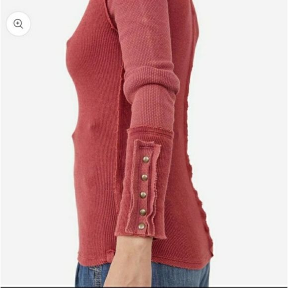 NEW Free People JoJo Long Sleeve Ribbed Thermal Snap Cuff Top in Hot Pink - Picture 3 of 11